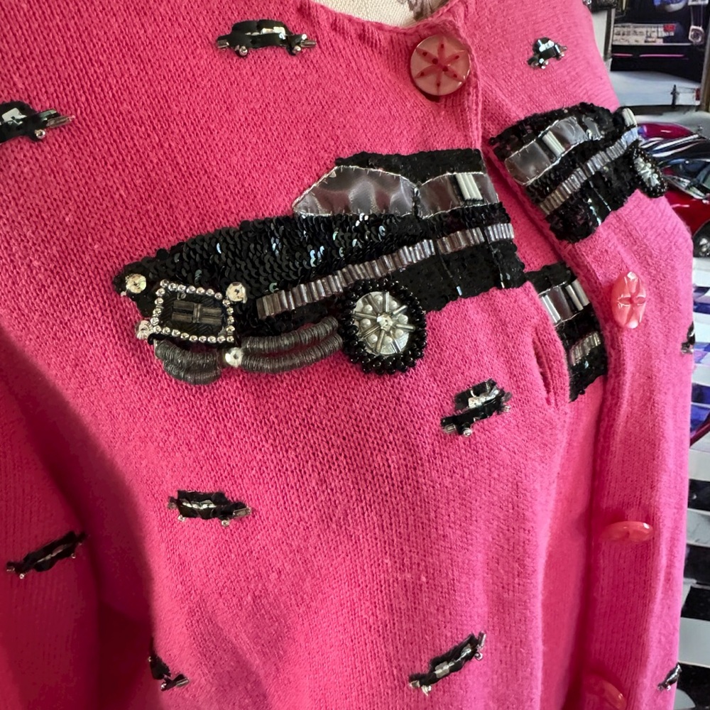 Vintage Michael Simon Pink Cadillac 2 Piece Sweater - Picture 4 of 4